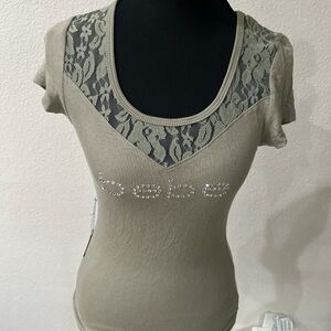 Bebe Khaki Lace Accent Tee